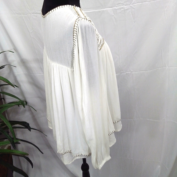 Forever 21 Off White/Gold Long Sleeve Crinkle BoHo Style Top - Picture 7 of 12